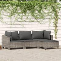 4-delige Loungeset met kussens poly rattan grijs - thumbnail