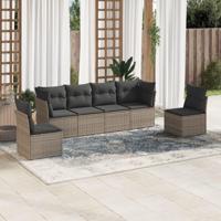 6-delige Loungeset met kussens poly rattan grijs - thumbnail