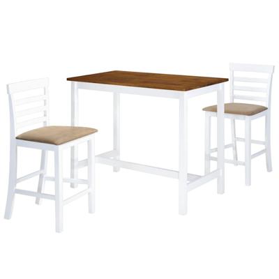 VidaXL Bartafel- en barstoelenset massief hout bruin en wit 3-delig