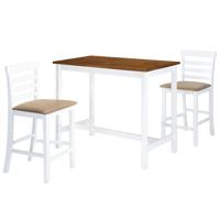 VidaXL Bartafel- en barstoelenset massief hout bruin en wit 3-delig - thumbnail