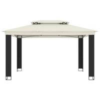 Prieel met dubbel dak 3,94x2,96 m staal crmekleurig - thumbnail