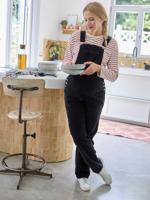 Salopette in fluweel voor zwangerschap en borstvoeding antraciet - thumbnail