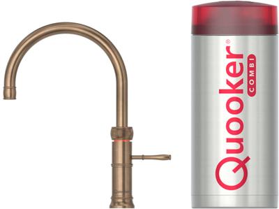 Quooker Classic Fusion Round messing patina met COMBI boiler 3-in-1 kokend water kraan