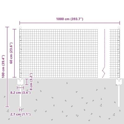 VidaXL Hek met paal zilver 0,6 x 10 m staal