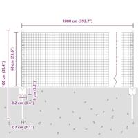 VidaXL Hek met paal zilver 0,6 x 10 m staal - thumbnail