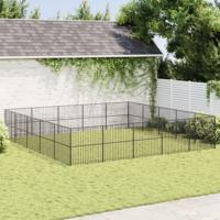 Hondenkennel 20 panelen gepoedercoat staal zwart - thumbnail