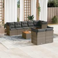 9-delige Loungeset met kussens poly rattan grijs - thumbnail