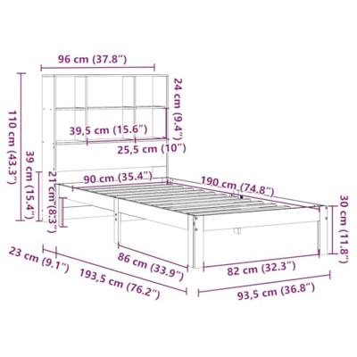 Bed met boekenkast zonder matras grenenhout wit 90x190 cm - thumbnail