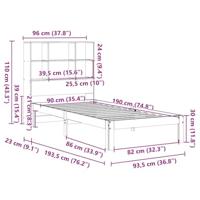 Bed met boekenkast zonder matras grenenhout wit 90x190 cm - thumbnail
