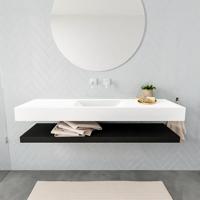 Aqua Splash Badkamermeubel AQS Ibiza 150 cm met Mat Zwart Planchet Solid Surface Wastafel Mat Wit - Badmeubel Ibiza 150 cm Solid Surface Planchet Mat - thumbnail