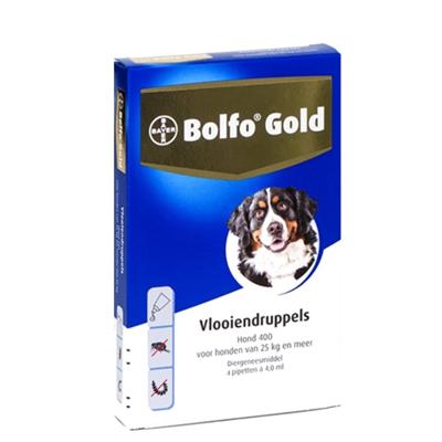 Bolfo Gold 400 Vlooiendruppels voor de hond (vanaf 25 kg) 2 x 4 pipetten Bolfo Gold 400 Vlooiendruppels voor de hond (vanaf 25 kg) 2 x 4 pipetten