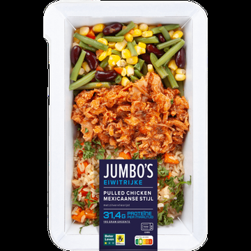 Jumbo&apos;s Pulled Chicken Mexicaanse Stijl met Zilvervliesrijst Proteinerijk 475 g