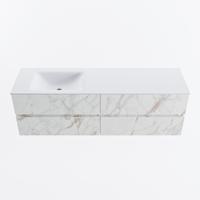MONDIAZ VICA 160cm badmeubel onderkast Carrara 4 lades. Wastafel CLOUD links zonder kraangat, kleur Talc. - thumbnail
