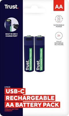 Trust Via USB-C oplaadbare AA-batterijen (2 stuks) Batterij Blauw - thumbnail
