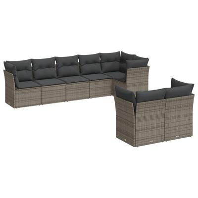 9-delige Loungeset met kussens poly rattan grijs - thumbnail