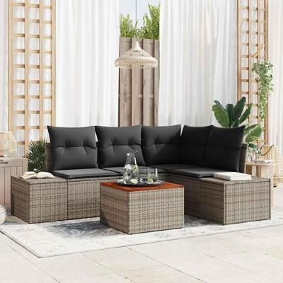 Tuinbankenset met kussen 5 pcs Grijs poly rattan