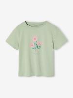 T-shirt voor meisjes met print en korte mouwen saliegroen - thumbnail