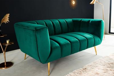 Retro 2-zitsbank NOBLESSE 165cm smaragdgroen fluwelen 2-zitsbank met decoratieve quilting - 41247