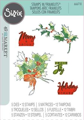 Sizzix • clear stamp set a5 with framelits die pencil line holly 17pcs