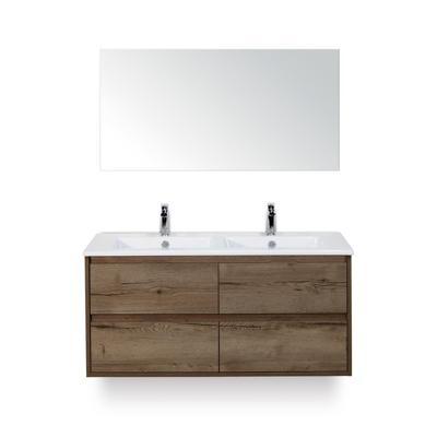 Porto Badmeubelset 120 cm - 4 laden Tabacco - Keramische Wastafel Wit Slim - met Spiegel