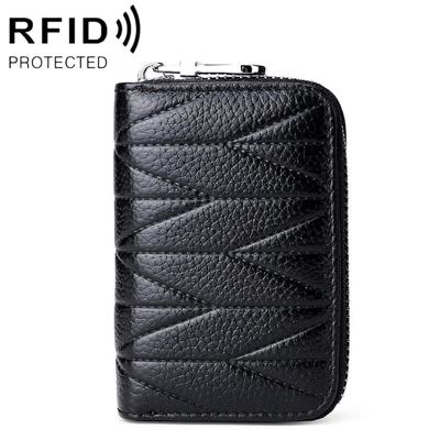 KB191 Zipper Cowhide Leather Organ Shape Multiple Card Slots Anti-magnetic RFID Wallet Clutch Bag for Ladies(Black)