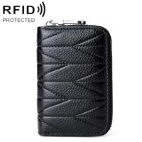 KB191 Zipper Cowhide Leather Organ Shape Multiple Card Slots Anti-magnetic RFID Wallet Clutch Bag for Ladies(Black) - thumbnail