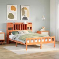 Bed met boekenkast zonder matras grenenhout wasbruin 160x200 cm - thumbnail