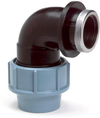 Schroefknie 90gr voor PE/tyleen - 16mm x 3/4 Binnendraad - 16 bar