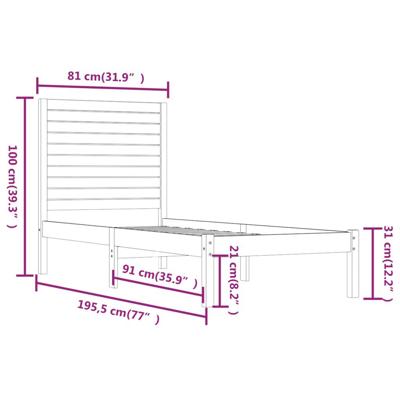 Bedframe massief hout 75x190 cm