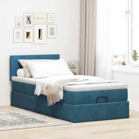 Ottoman bed met matras 100x200 cm fluweel donkerblauw - thumbnail