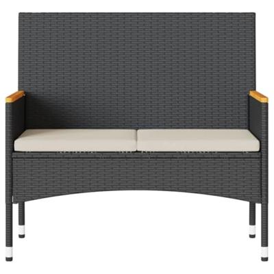 Tuinbank 2-zits met kussens en tafel poly rattan zwart