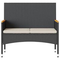 Tuinbank 2-zits met kussens en tafel poly rattan zwart - thumbnail