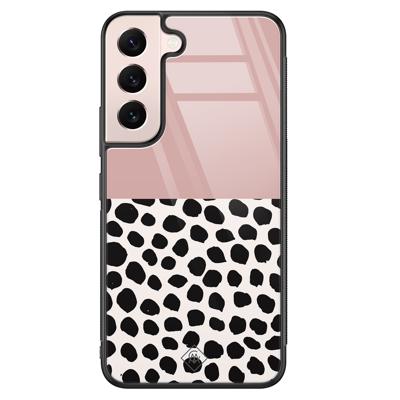 Samsung Galaxy S22 glazen hardcase - Pink dots Samsung Galaxy S22 glazen hardcase - Pink dots