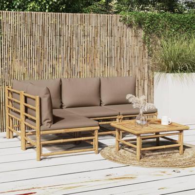 5-delige Loungeset met kussens bamboe taupe