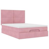 Ottoman bed met matrassen 140x190cm fluweel roze - thumbnail
