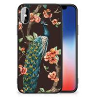 iPhone X | Xs Dierenprint Telefoonhoesje Pauw met Bloemen - thumbnail