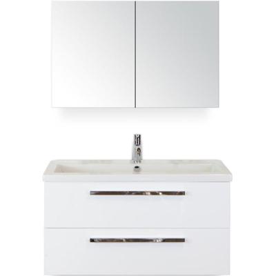 Seville Badmeubelset 100 cm - Wit Hoogglans - Wastafel Djazz 1 Kraangat met Spiegelkast