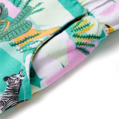 Kindershorts met trekkoord dieren en plantenprint 104 lichtmintkleurig