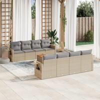 9-delige Loungeset met kussens poly rattan beige - thumbnail