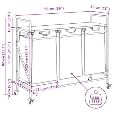 VidaXL Wasmand 3 vakken met planken grijs sonoma eiken