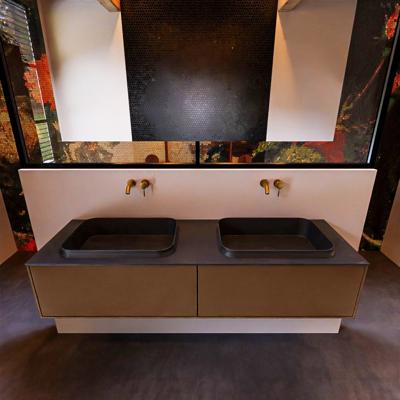 Badkamermeubelset Mondiaz Erin 150 cm met 2 Lades met RIDGE Wastafel Dubbel Urban Zonder Kraangaten Greeploos Mat Rust