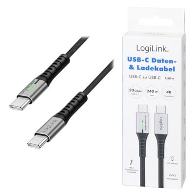 LogiLink CU0443 - USB 3.2 Gen2x2 Type-C aansluitkabel (stekker), 20 Gbit/s, 240W, 4K, LED, lengte: 1,5 m LogiLink CU0443 - USB 3.2 Gen2x2 Type-C aansluitkabel (stekker), 20 Gbit/s, 240W, 4K, LED, lengte: 1,5 m