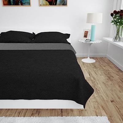 VidaXL Bedsprei dubbelzijdig 170x210 cm quilt grijs en zwart VidaXL Bedsprei dubbelzijdig 170x210 cm quilt grijs en zwart