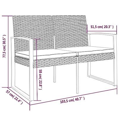 Tuinbank 2-zits met kussens polypropeen rattan zwart
