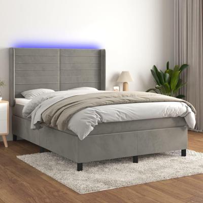 Boxspring met matras en LED fluweel lichtgrijs 140x200 cm