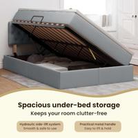 Opbergbed met LED met matras Lichtgrijs 120 x 190 cm Stof - thumbnail