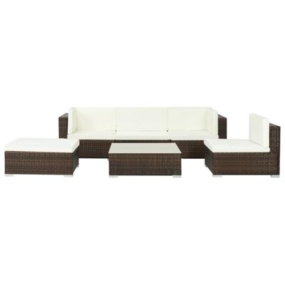 6-delige Loungeset met kussens poly rattan bruin