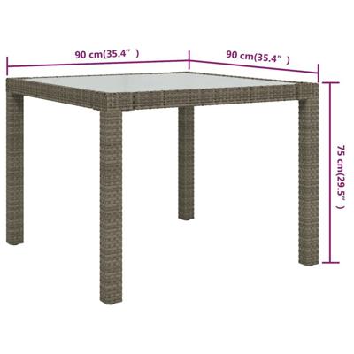 Tuintafel 90x90x75 cm gehard glas en poly rattan grijs