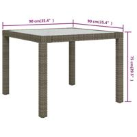 Tuintafel 90x90x75 cm gehard glas en poly rattan grijs - thumbnail