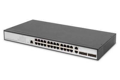 DIGITUS Gigabit Ethernet Netwerkschakelaar - 19 inch - 24 poorten - 4 x uplink (SFP/RJ45) - Layer 2 Managed - CLI-Port - Zwart